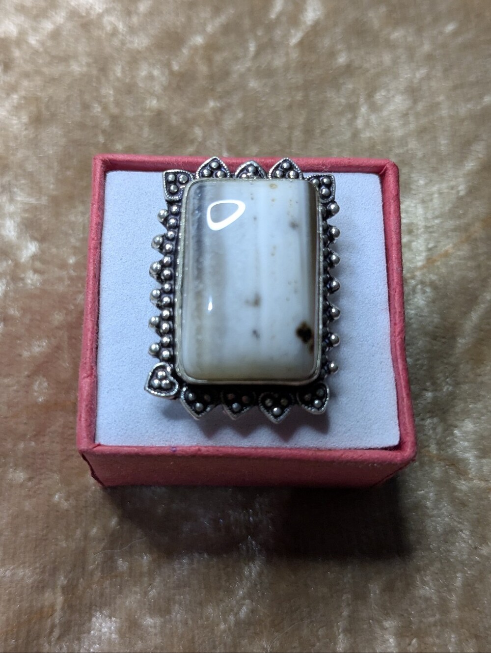 Handcrafted Solar Agate Rectangular Eggshell Ring (8.5)